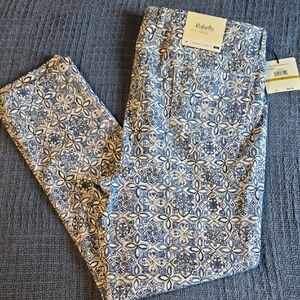 Rafaella Comfort Ankle Pants with Blue & White Design
